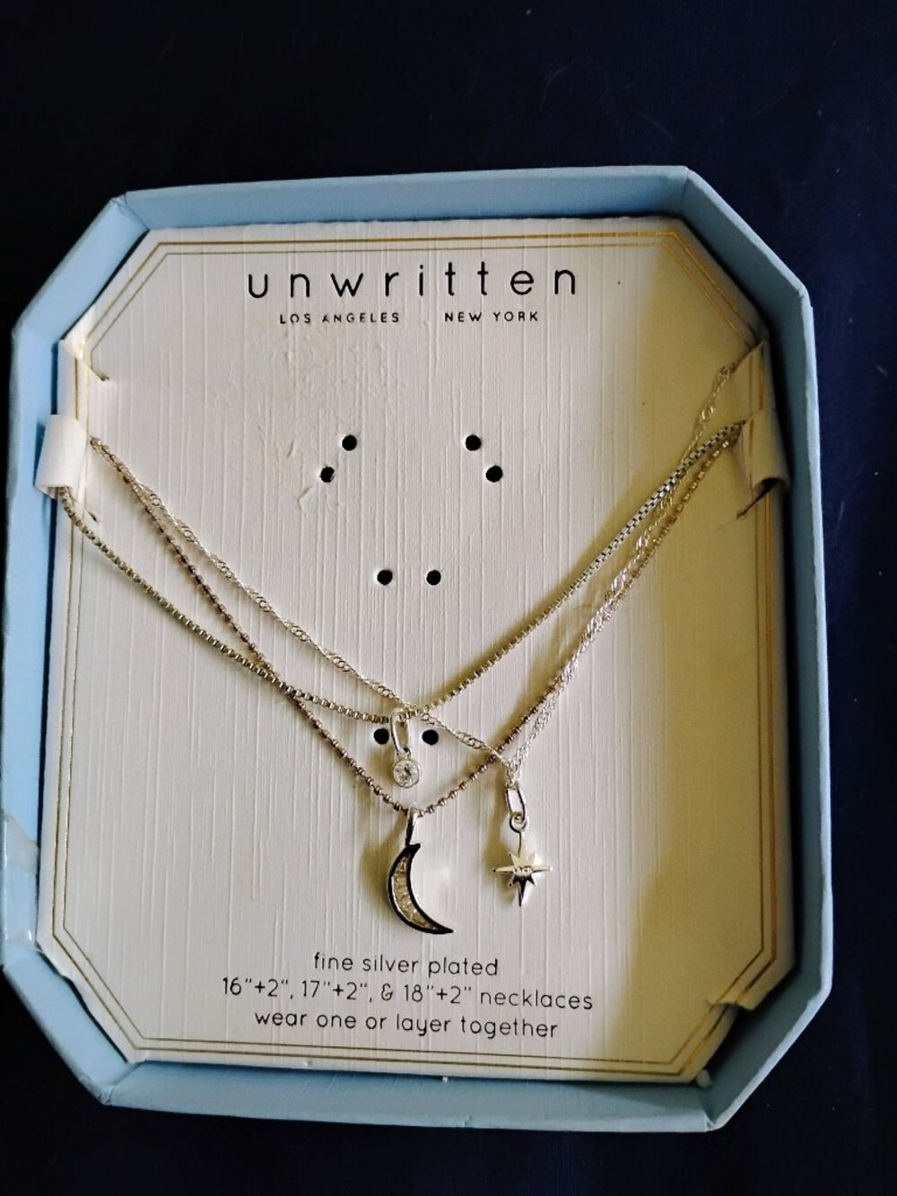 Unwritten Layer Three Strand Celestial Necklace Silvertone